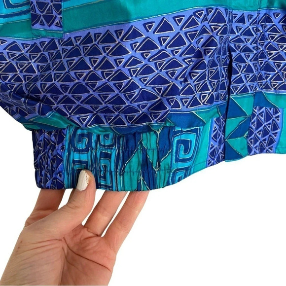 Vintage 80s 90s Silk Windbreaker Jacket Womens Medium Geometric Turquoise Blue - Picture 6 of 13
